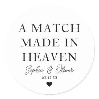 A MATCH MADE IN HEAVEN Heart Wedding Matches Favor Classic Round Sticker