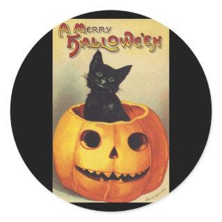 A Merry Halloween by Ellen Clapsaddle, Vintage Cat Classic Round Sticker