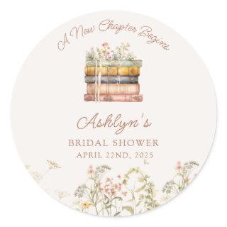 A New Chapter Begins Bridal Shower Round Sticker