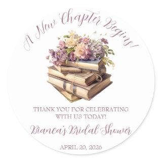 A New Chapter Begins! Spring Floral Bridal Shower Classic Round Sticker