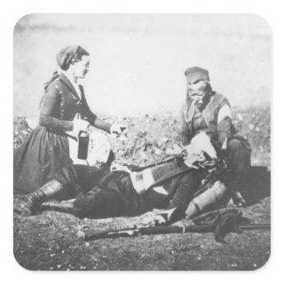 A Nurse Tending a Wounded Man Square Sticker