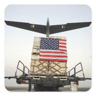 A pallet containing humanitarian relief supplie square sticker