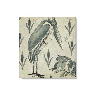 A Pelican and Frog in Conversation (w/c on paper) Canvas Print