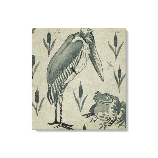 A Pelican and Frog in Conversation (w/c on paper) Canvas Print
