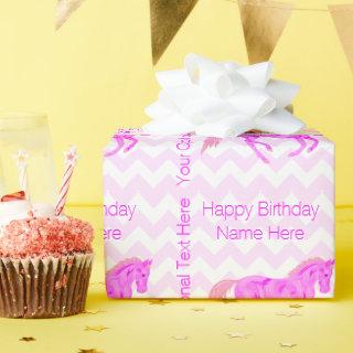 A Pink Pony Cute Chevron Pattern Happy Birthday