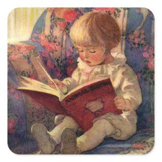 “A Quiet Corner” by Jessie Willcox Smith Square Sticker