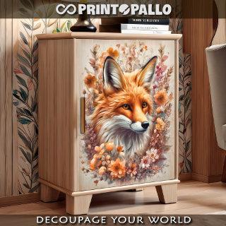 A red fox with flowers frame  tissue paper