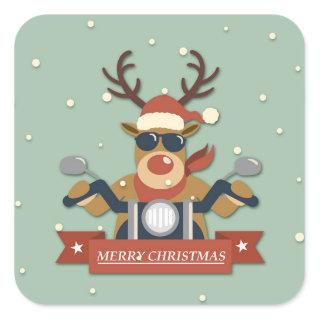 A reindeer sunglasses riding motorcycle square sticker