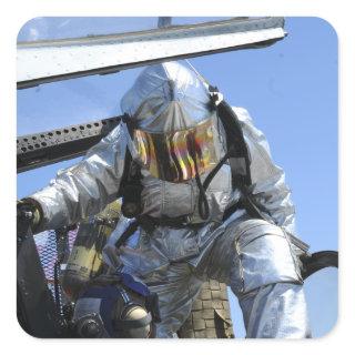 A rescue drill is performed on the flight deck square sticker