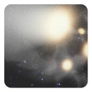 A smash-up of galaxies square sticker