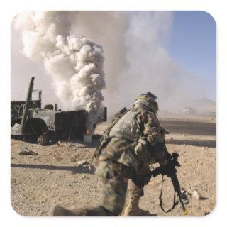 A Soldier reacts to a controlled explos Square Sticker