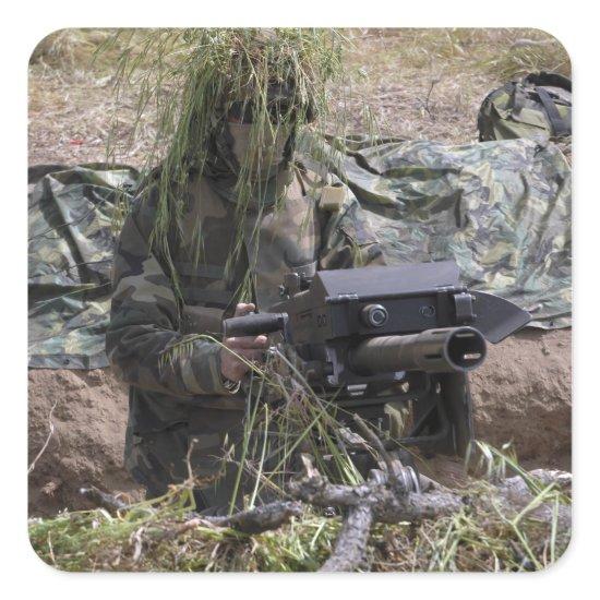 A soldier with MK-19 grenade launcher Square Sticker