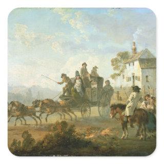 A Stage Coach on a Country Road, 1792 (oil on pane Square Sticker