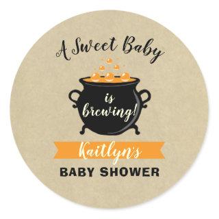 A Sweet Baby Is Brewing Halloween Baby Shower Classic Round Sticker