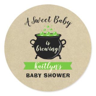 A Sweet Baby Is Brewing Halloween Baby Shower Classic Round Sticker