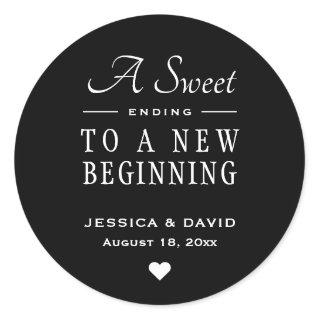 A Sweet Ending Black Wedding Favor Sticker