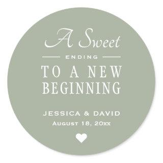 A Sweet Ending Sage Green Wedding Favor Sticker