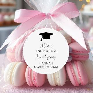 A Sweet Ending To A New Beginning Graduation Party Classic Round Sticker