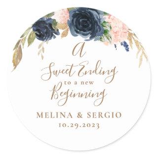 A Sweet Ending to A new beginning Wedding Classic Round Sticker
