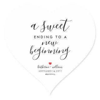 A Sweet Ending To A New Beginning Wedding Favor Heart Sticker