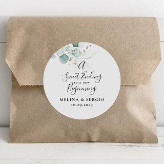 A Sweet Ending to A new beginning Wedding Gold Cla Classic Round Sticker