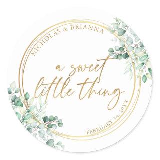A Sweet Little Thing Gold Greenery Eucalyptus Classic Round Sticker