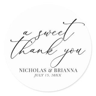 A Sweet Thank You Black and White Classic Wedding Classic Round Sticker