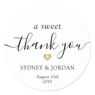 A Sweet Thank You Chic Modern Script Wedding Favor Classic Round Sticker