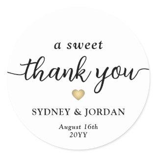 A Sweet Thank You Simple Script Wedding Favor Classic Round Sticker