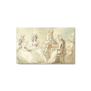 A Tea Party (pen & ink, pencil & w/c on paper laid Canvas Print