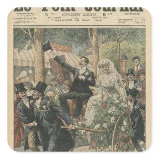A wedding on a handcart square sticker