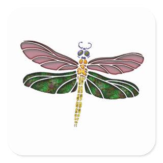 Abalone Shell & Stained Glass Dragonfly Square Sticker