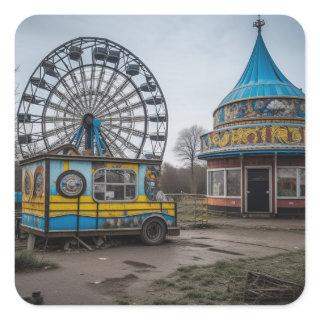 Abandoned Carnival Empty Ferris Wheel and Tent Square Sticker