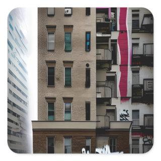 Abandoned City Buildings with Graffiti Square Sticker