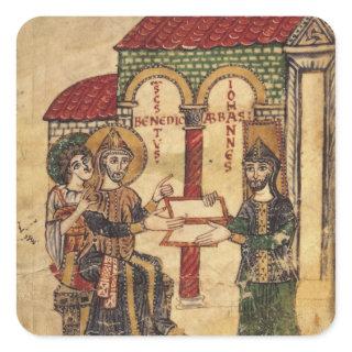 Abbot John offering manuscript Benedict Square Sticker