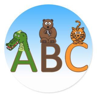 ABC letters cute cartoon animals illustration Classic Round Sticker