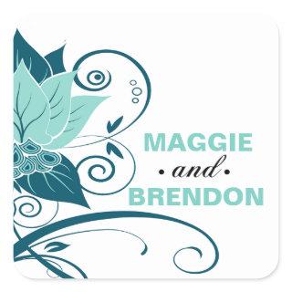 Abraxas Abstract Floral Favor | aqua teal Square Sticker