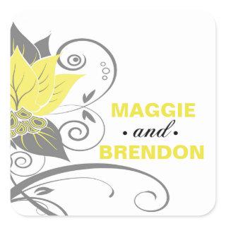 Abraxas Abstract Floral Favor | yellow charcoal Square Sticker