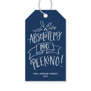 Absolutely No Peeking Lettering Blue Christmas Gift Tags