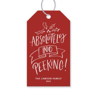Absolutely No Peeking Lettering Red Christmas Gift Tags