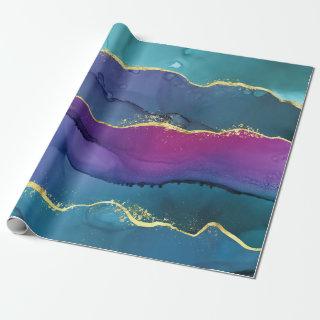 Abstract alcohol ink design purple pink teal