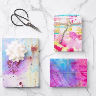 Abstract Art Trio Colorful Vibrant Artsy Pink Aqua  Sheets