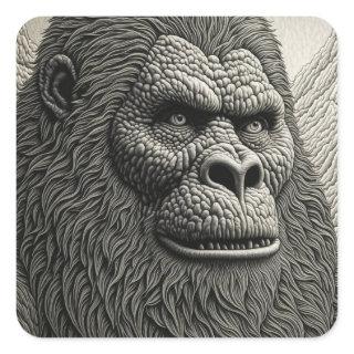 Abstract Bigfoot in Black and White Ai Art Square Sticker