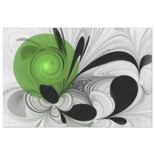 Abstract Black and White with Green Fractal Art Tissue Paper