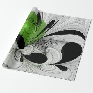 Abstract Black and White with Green Fractal Art