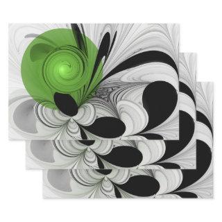 Abstract Black and White with Green Fractal Art  Sheets