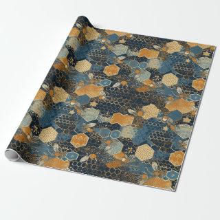 Abstract Blue And Gold Honeycomb Beehive