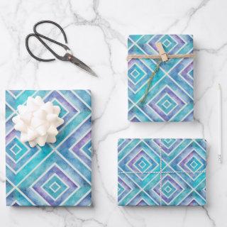 Abstract blue and purple geometric square tiles    sheets