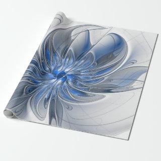Abstract Blue Gray Watercolor Fractal Art Flower