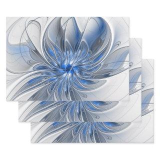 Abstract Blue Gray Watercolor Fractal Art Flower  Sheets